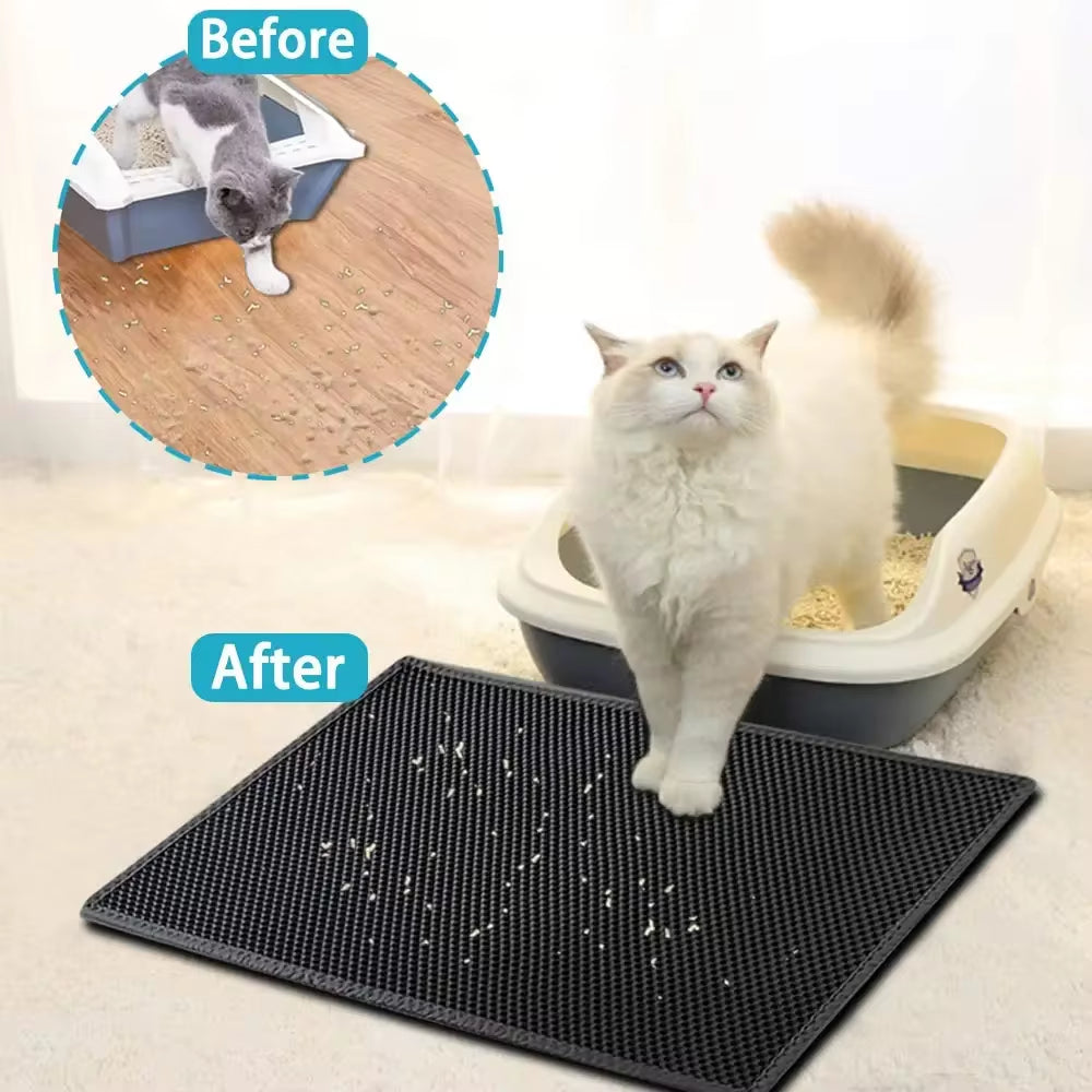 Cat Litter Mat with Gift Double Layer Waterproof Pet Litter Box Mat 